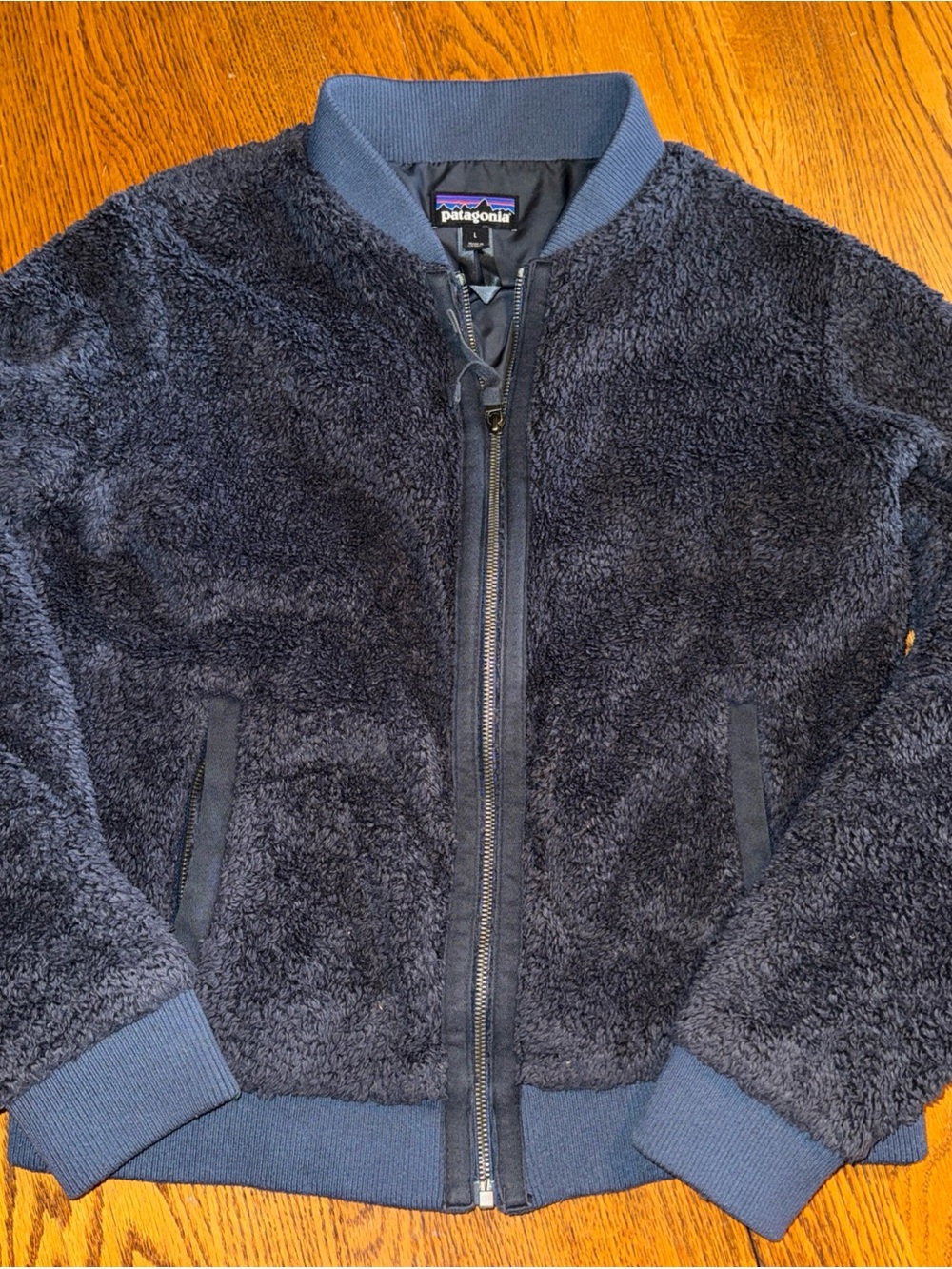 Patagonia Women's Navy Plush Sherpa Bomber Jacket